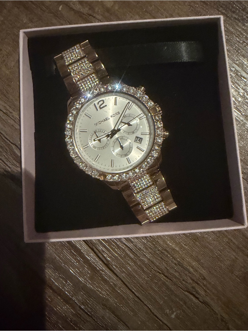 Authentic michael kors layton glitz bezel rose gold watch- ajustable